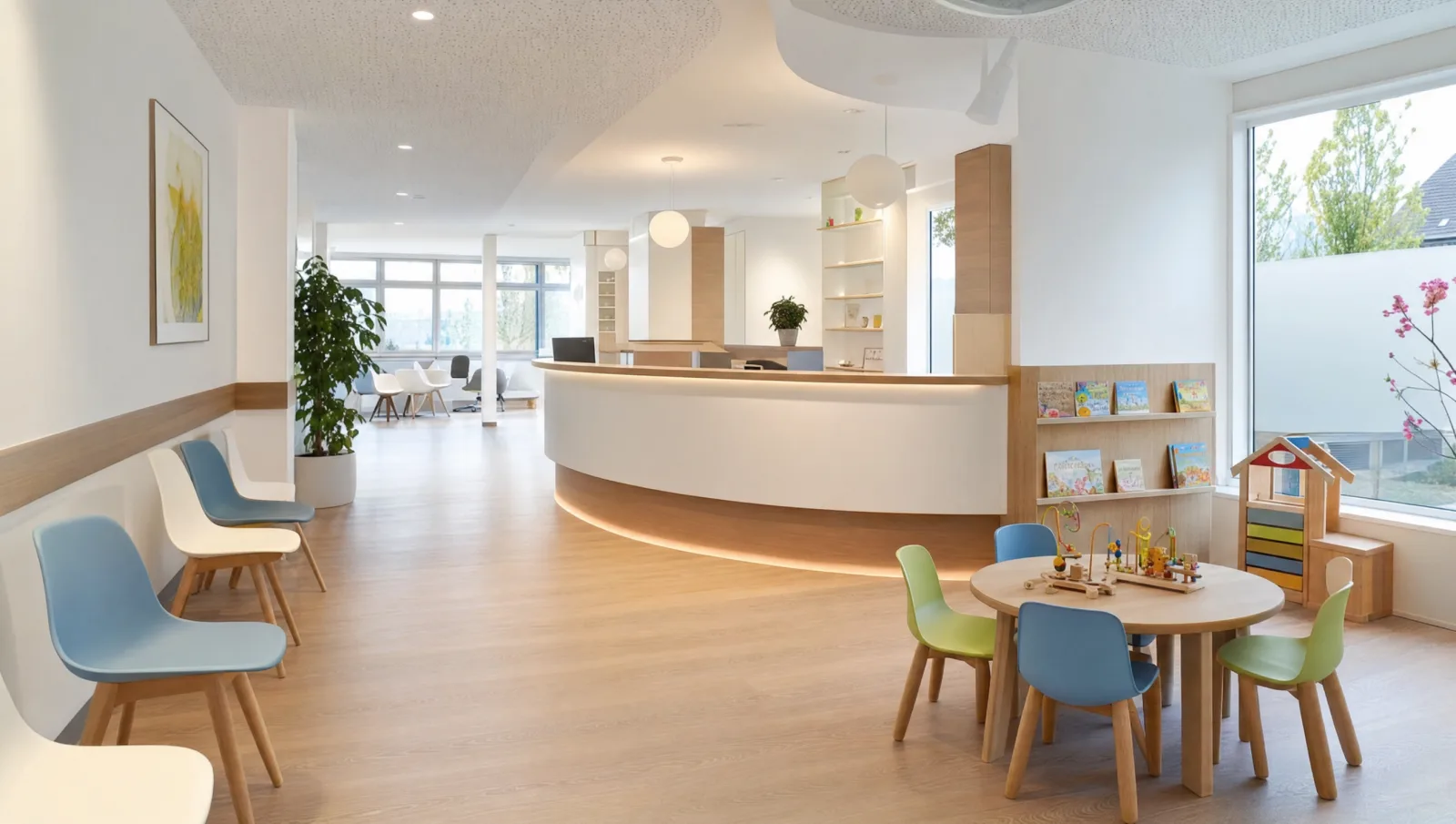 Kindgerechter Empfangs- und Wartebereich bei Medical Point Wiesbaden
